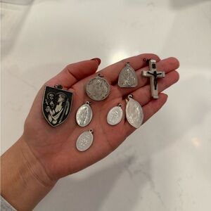 Silver-tone Religious Charm Pendants Set